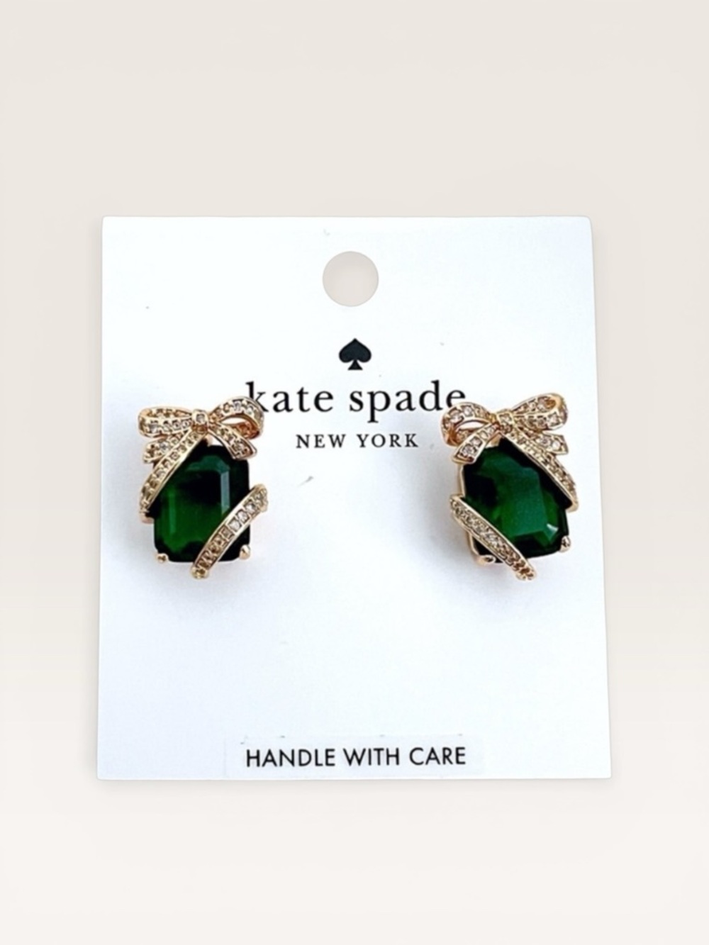 Kate Spade Pave Emerald Green Gift Present Bow Stud Earrings